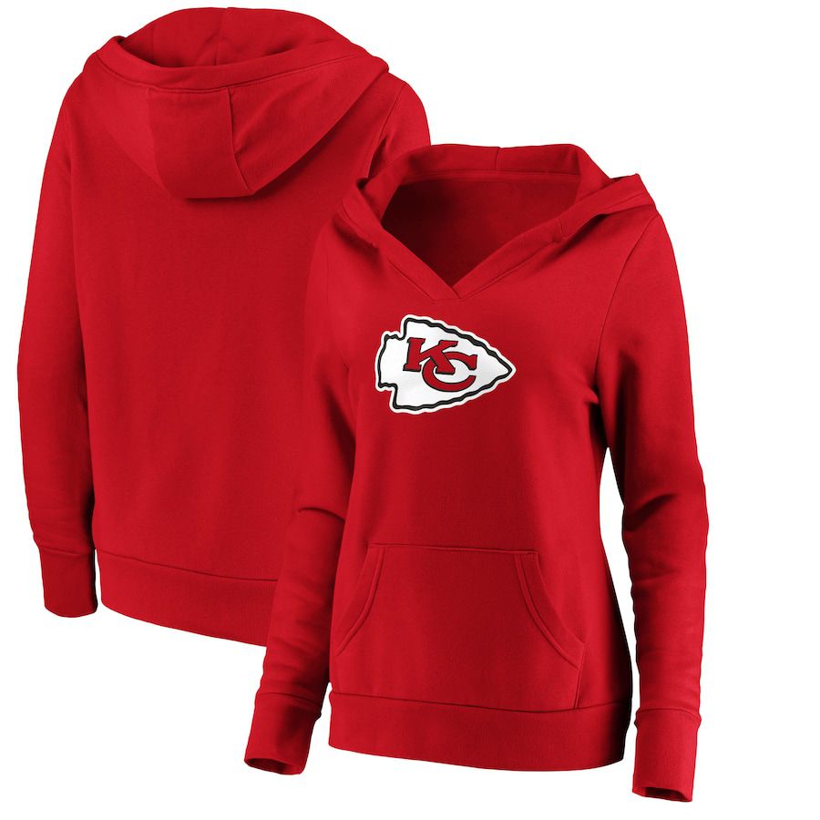Women Kansas City Chiefs NFL Pro Line by Fanatics Branded Red Primary Team Logo V-Neck Pullover Hoodie